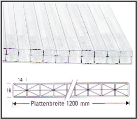 PC - X-Strukturplatte 16mm Poly-TOP opal 1200mm Breite