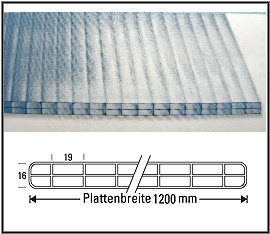 PC - Stegdreifachplatte Crystal-Blue 16mm Kristalloptik 1200mm Breite