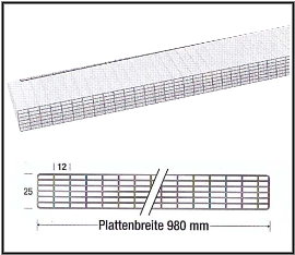 PC - Stegsiebenfachplatte X-Struktur 25mm opal  980mm Breite