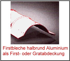 Aluminium Firstbleche  halbrund 25 µm Polyester Dicke 0,7 mm