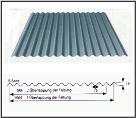 Wellenblech Stahl W1/1064 0,4mm 25 µm Polyester mit Vliesstoffbeschichtung