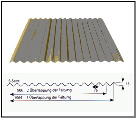 Wellenblech Aluminium W1/1064 0,70mm 25µm Polyester mit Vliesstoffbeschichtung